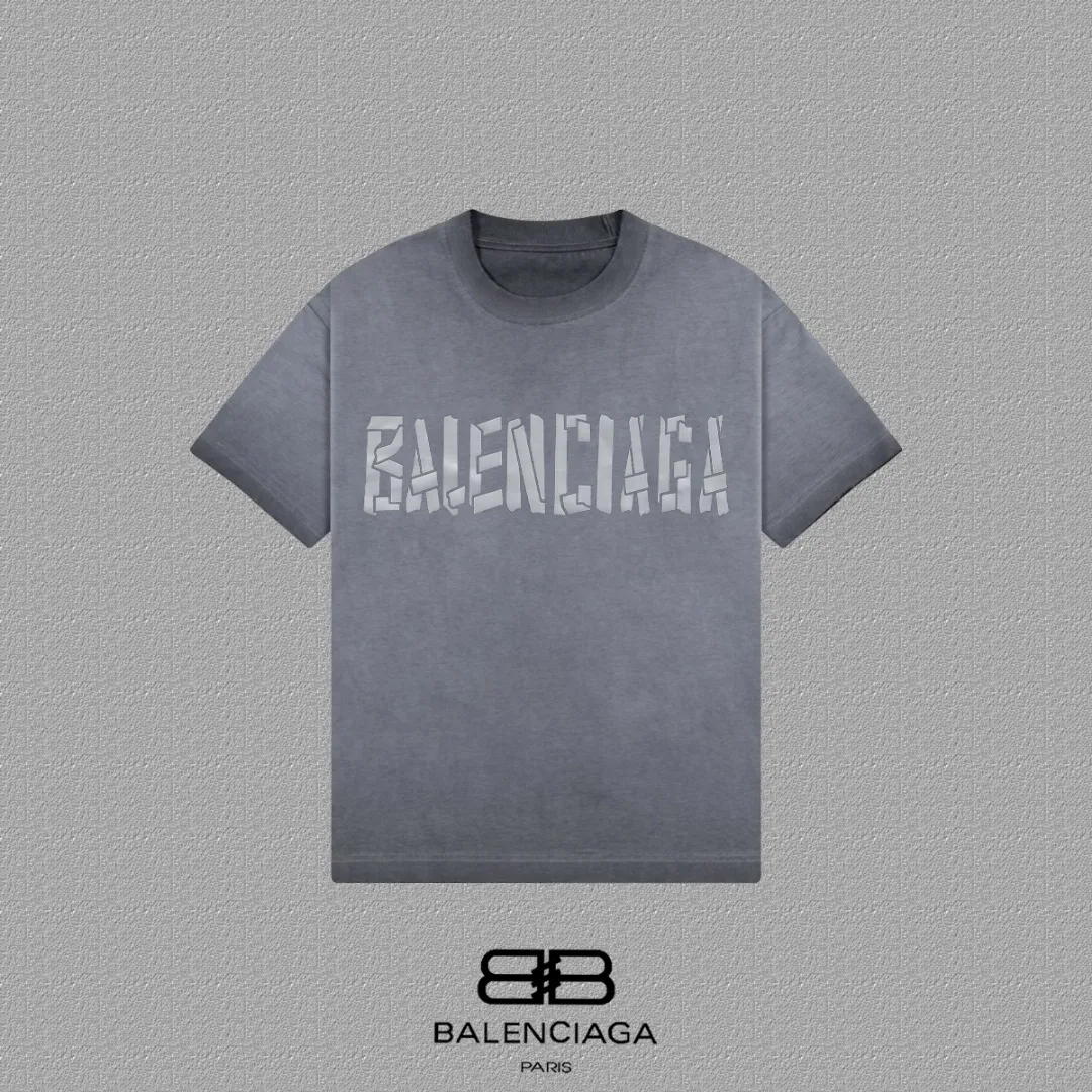 P90✨🔥 [balenciaga] 2026FW Paris lettering short-sleeved T-shirt Premium 26s double yarn 300g fabric, washed and sprayed with old and frayed craftsmanship Color: washed brown, washed Purple, washed Gray Size: S M L XL 2XL